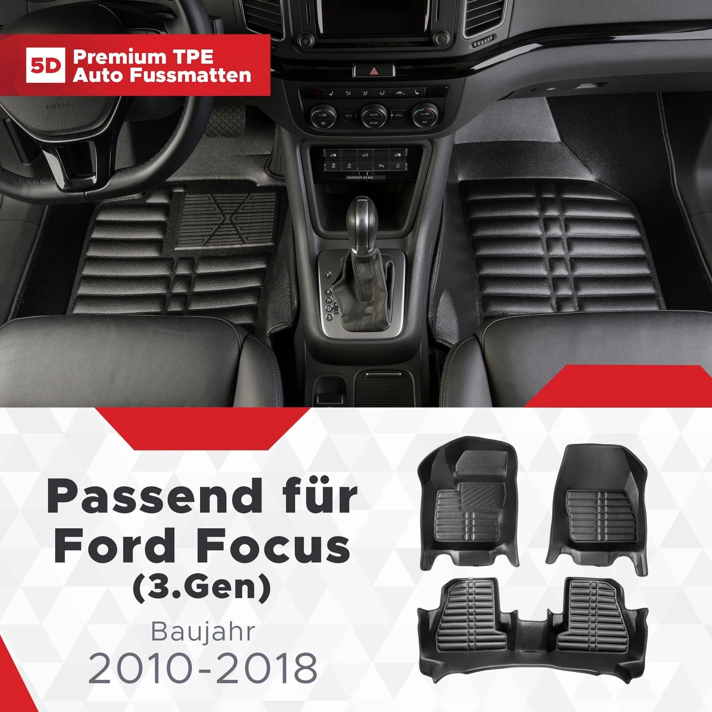 5D Starline Premium Auto Fussmatten TPE Set passend für Ford Focus (3.Gen) Baujahr 2010-2018