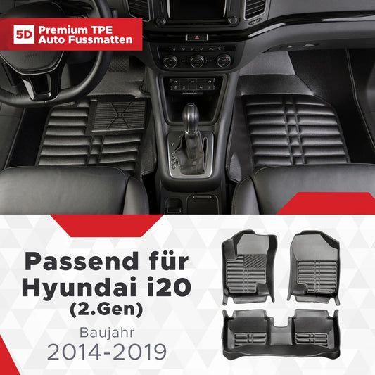 5D Starline Premium Auto Fussmatten TPE Set passend für Hyundai i20 (2.Gen) Baujahr 2014-2019