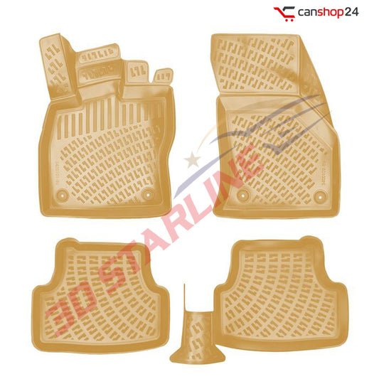 3D Starline Gummimatten Set für VW GOLF 7 (VII) 2012-2020 (BEIGE) Auto Fußmatten passgenaue ekstra hoher