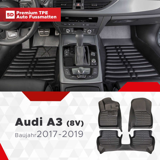 5D Starline Premium Auto Fussmatten TPE Set Passend für Audi A3 (8V) Limousine Facelift Baujahr 2017-2019