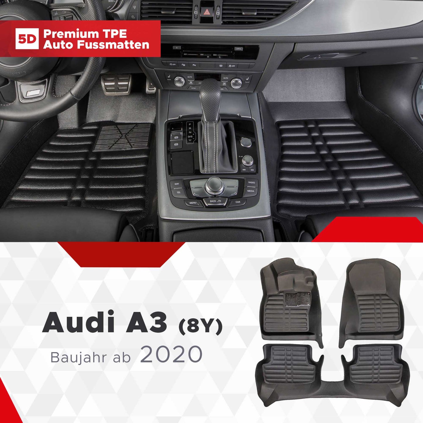5D Starline Premium Auto Fussmatten TPE Set passend für Audi A3 (8Y) / RS3 Baujahr ab 2020