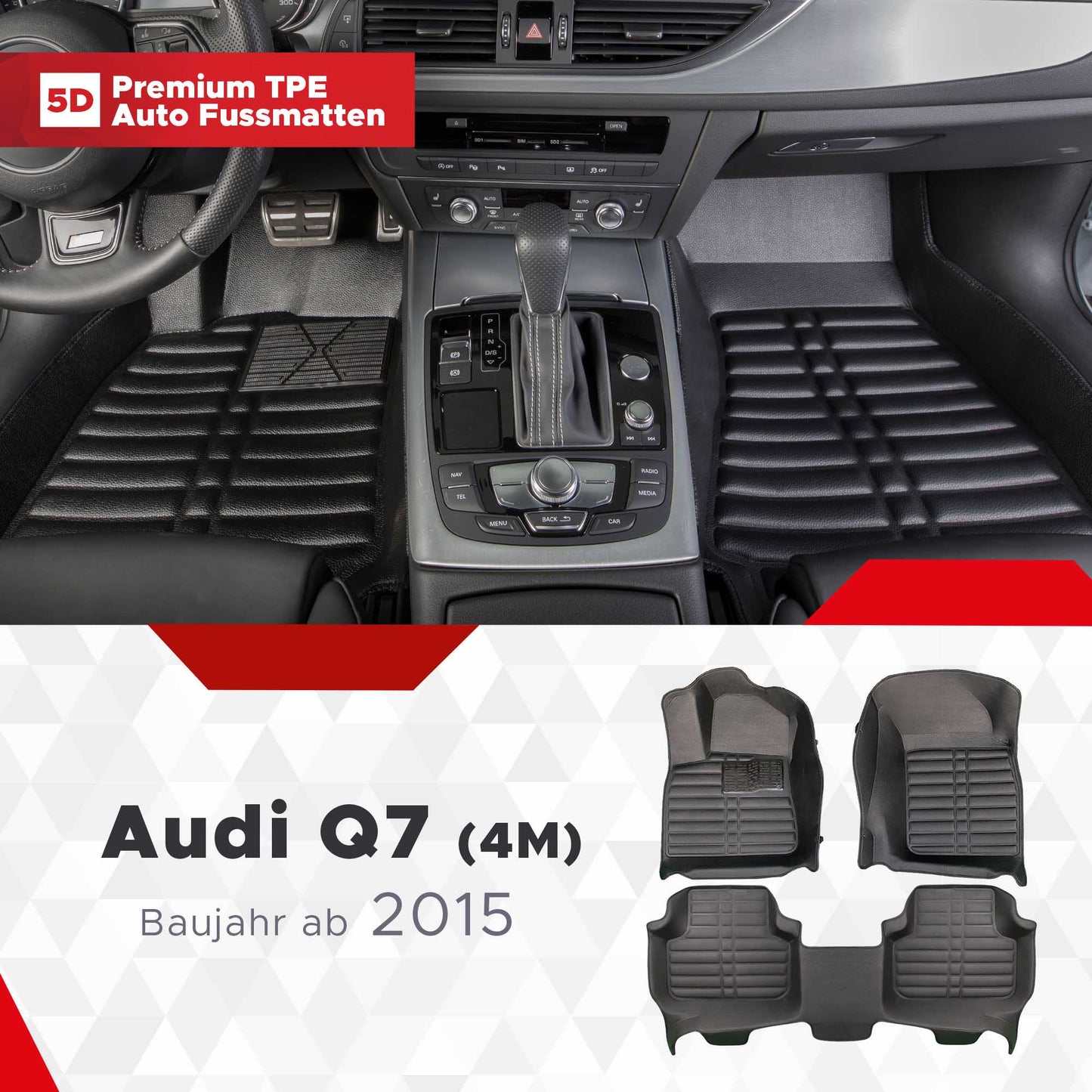5D Starline Premium Auto Fussmatten TPE Set passend für Audi Q7 (4M) Baujahr ab 2015