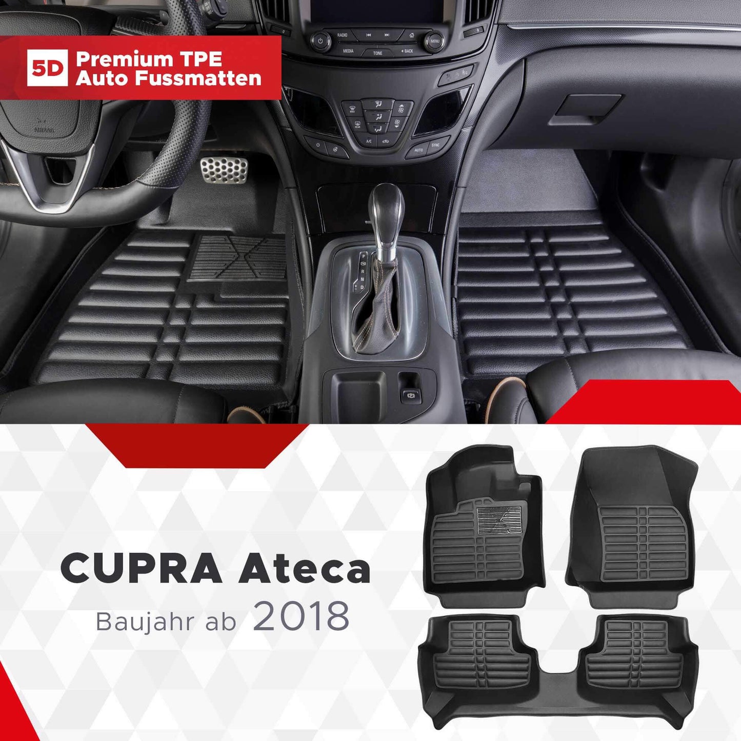 5D Starline Premium Auto Fussmatten TPE Set passend für CUPRA Ateca Baujahr ab 2018