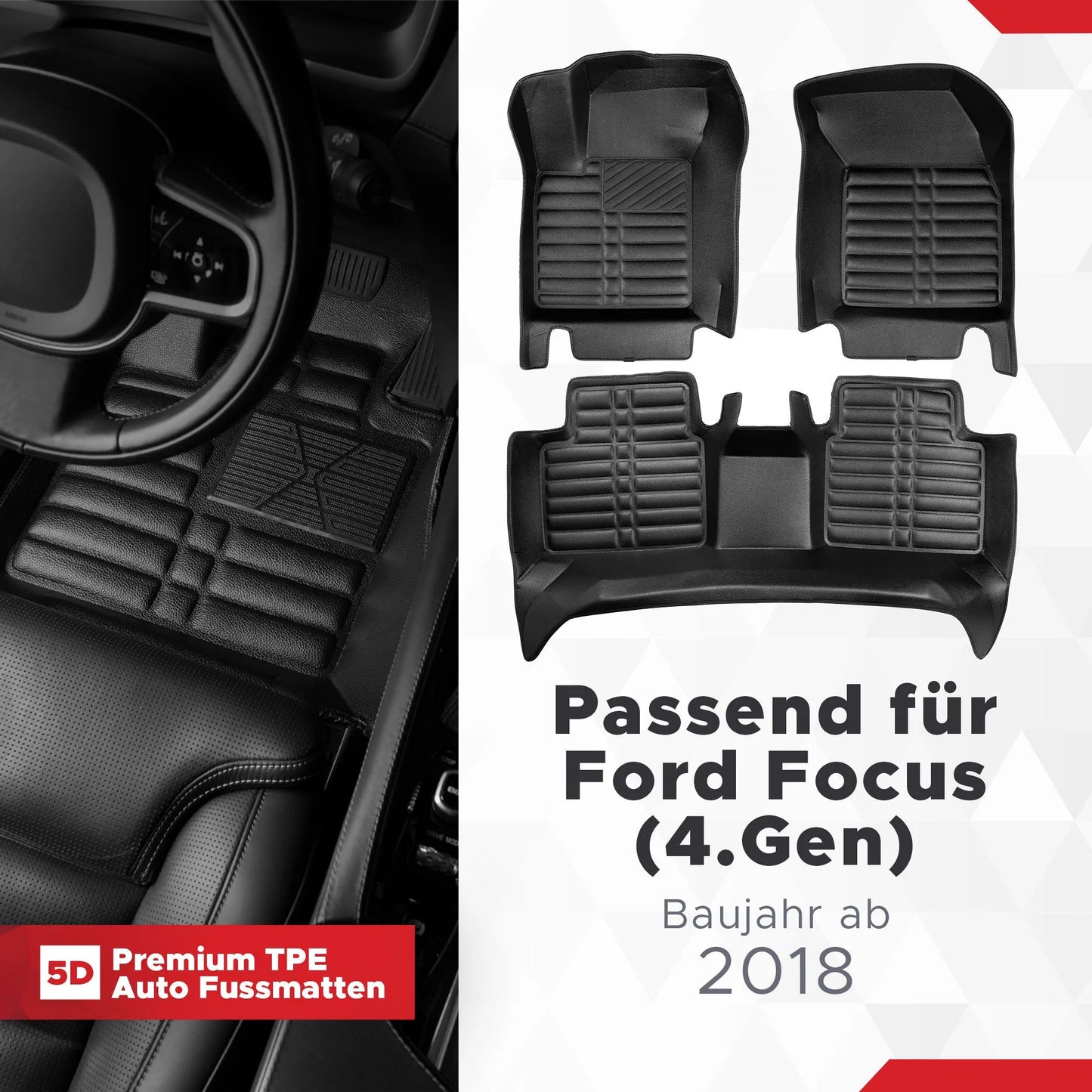 5D Starline Premium Auto Fussmatten TPE Set passend für Ford Focus (4.Gen) Baujahr ab 2018