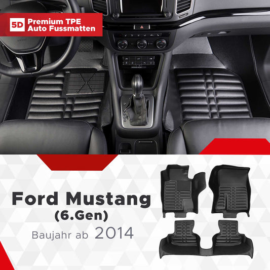 5D Starline Premium Auto Fussmatten TPE Set passend für Ford Mustang (6.Gen) Baujahr ab 2014