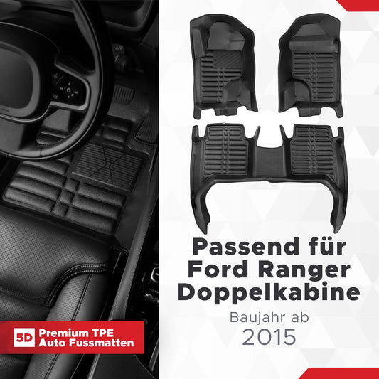 5D Starline Premium Auto Fussmatten TPE Set passend für Ford Ranger Doppelkabine Baujahr ab 2015