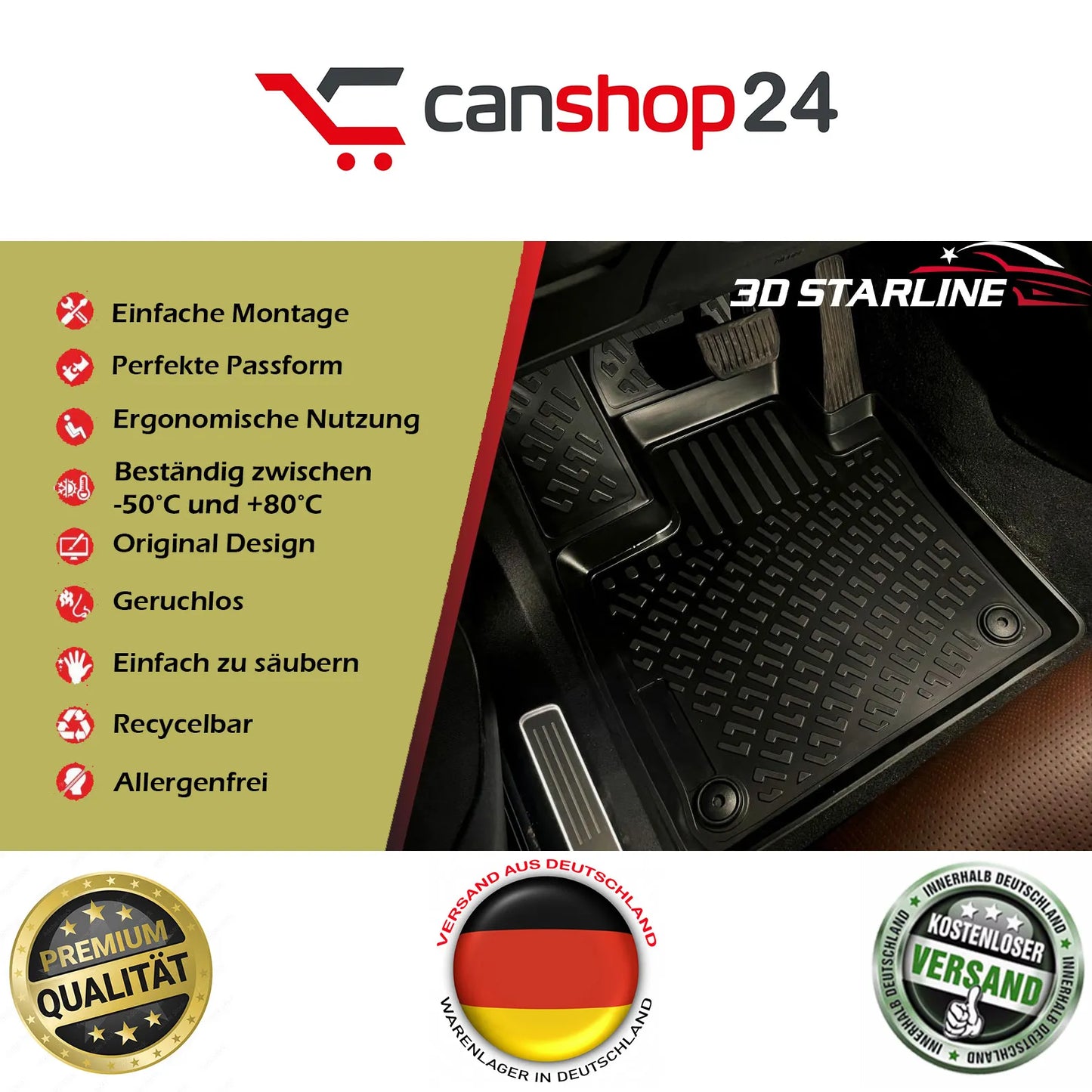 3D Starline VW GOLF 6 (VI) 2009-2012 Auto Fußmatten Gummimatten passgenaue ekstra hoher