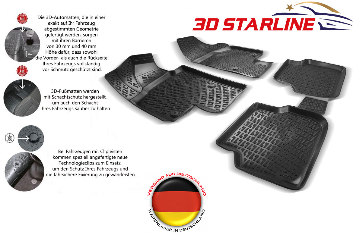 3D Starline Gummimatten Set für TOYOTA VERSO (AR20) 2009-2018 Auto Fußmatten passgenaue ekstra hoher