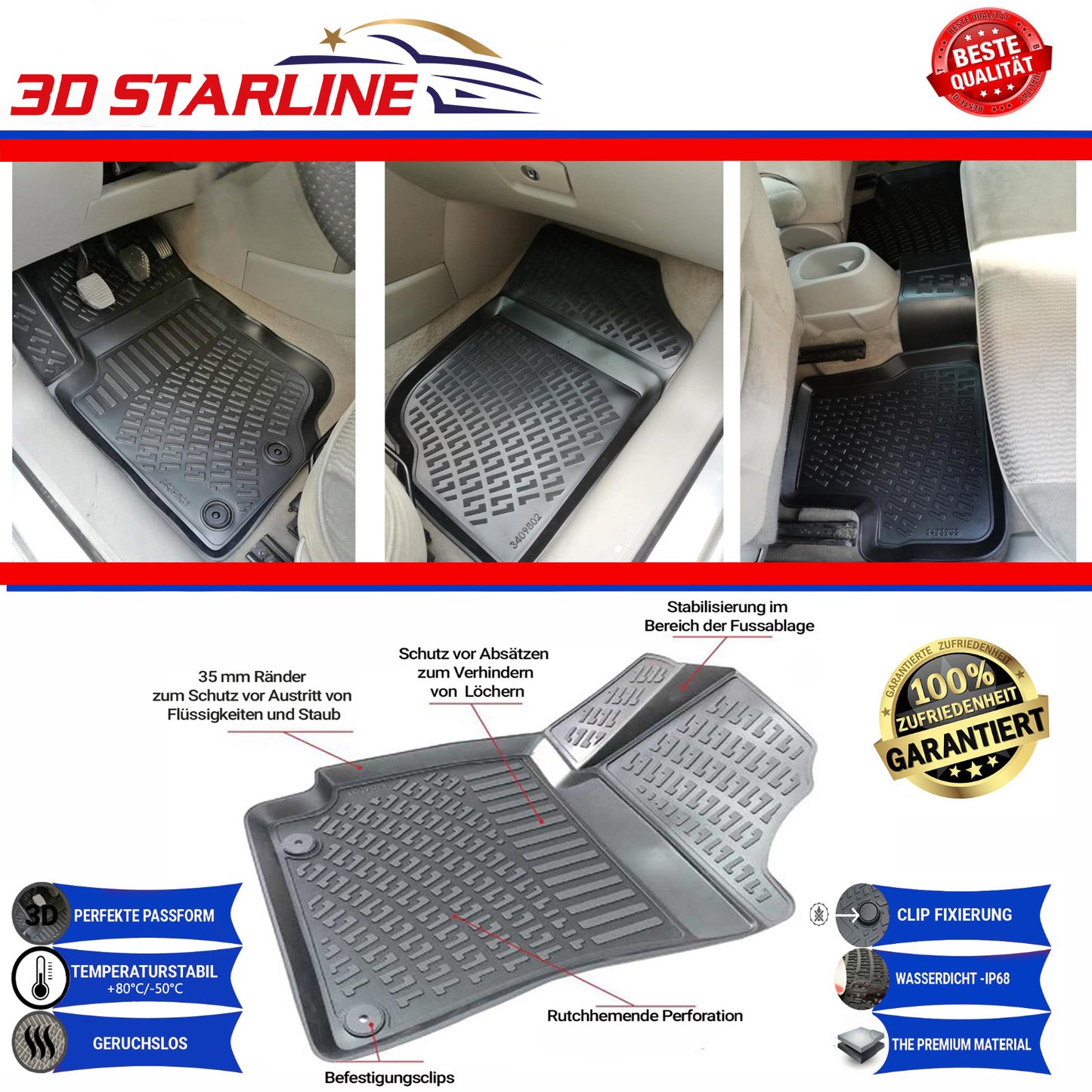 3D Starline CHEVROLET CAPTIVA Autofußmatten Gummimatten ekstra hoher