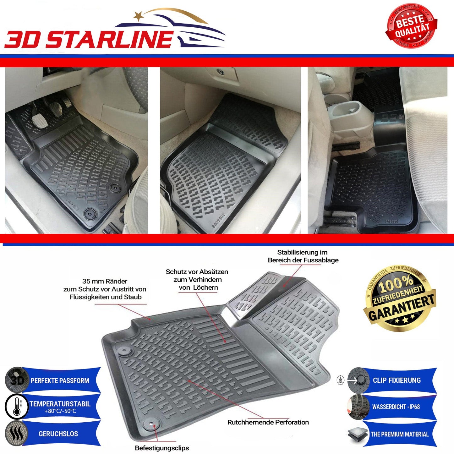 3D Starline Gummimatten Set für CHEVROLET TRAX Auto Fußmatten ekstra hoher